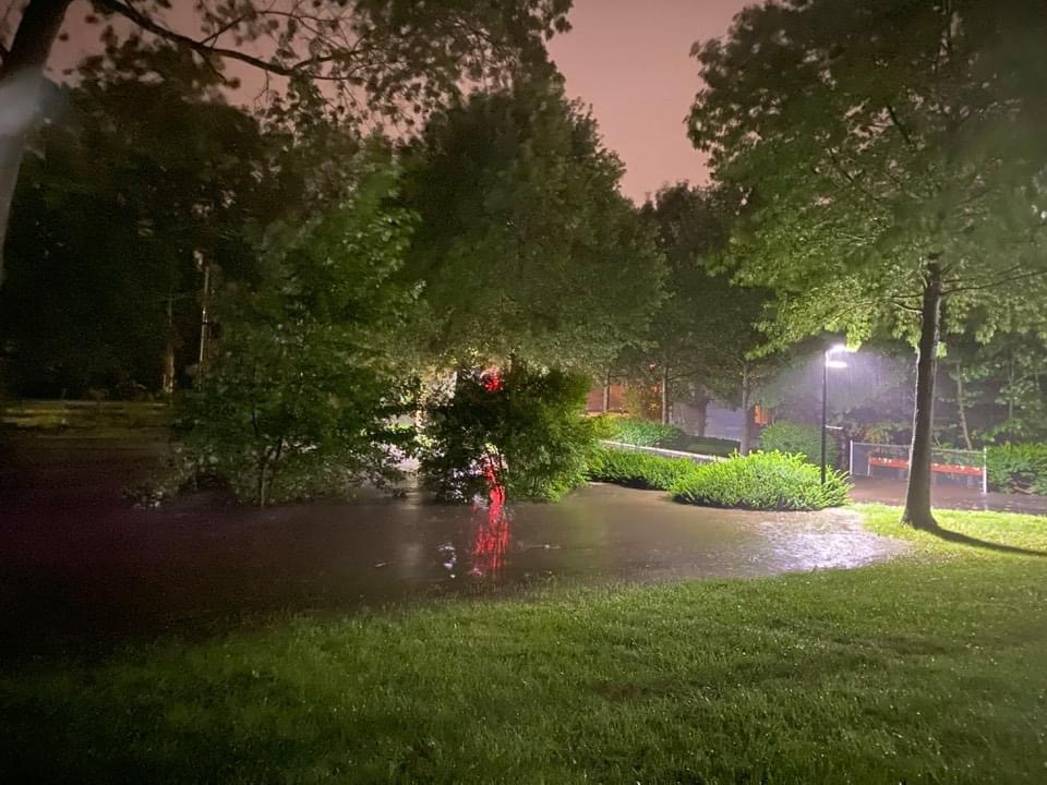 Flood waters submerge parts of campus