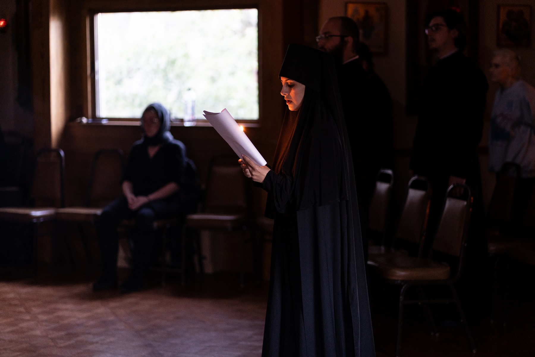 Sister Alexandra Salamon reads during Bridegroom Matins