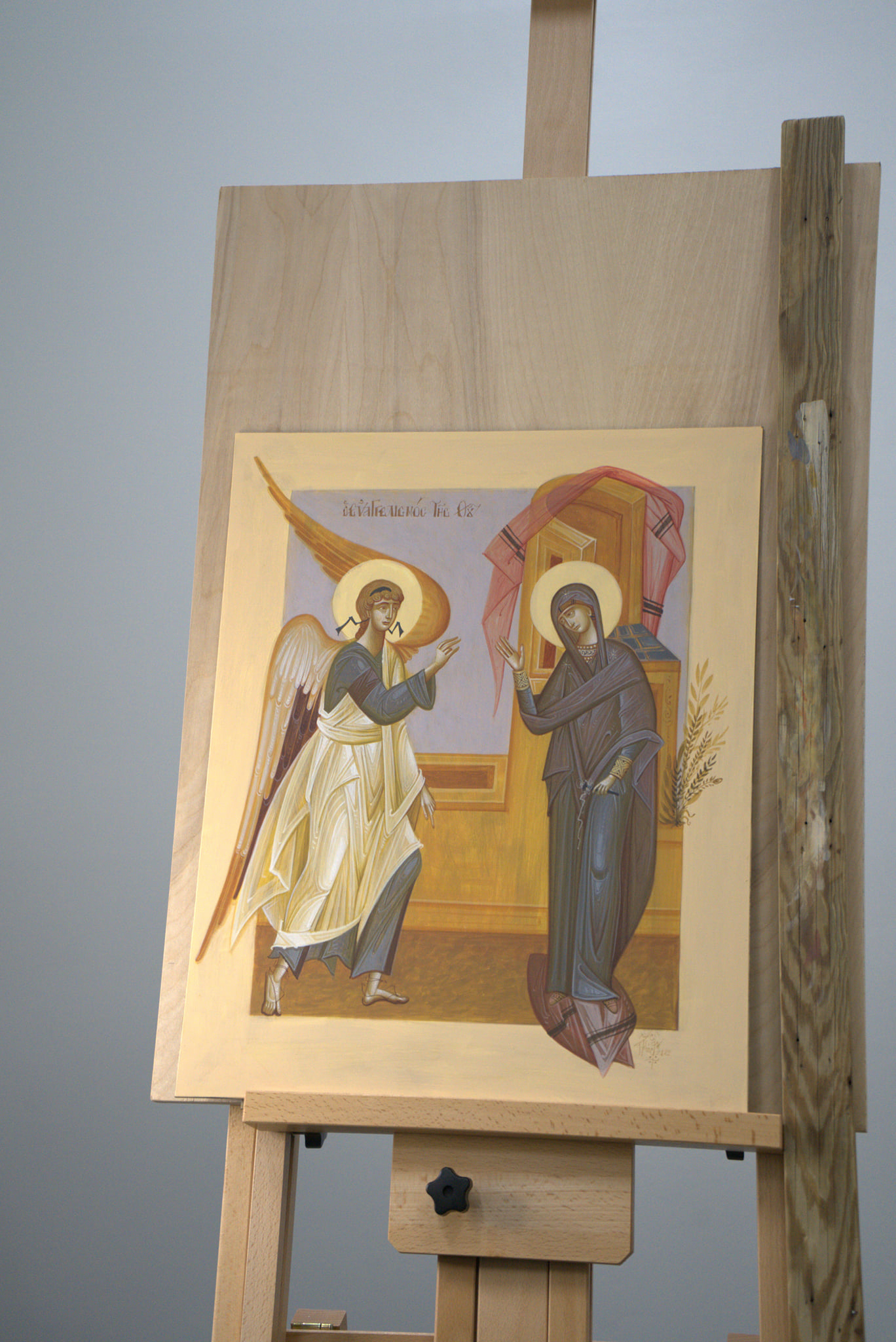Completed icon of the Annunciation by Dr Kordis on display at the workshop
