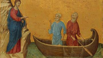 The calling of the apostles Peter and Andrew. Duccio di Buoninsegna.