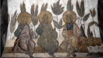 Jacob, Abraham, and Isaac in Heaven (detail of Last Judgment fresco), 1408. Andrei Rublev, Assumption Cathedral, Vladimir, Russia.