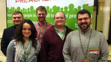 Fr. James Parnell with the other Orthodox participants at the Festival (L to R): Anna Vander Wall, Harrison Russin (SVOTS senior), Andrew Boyd (SVOTS ’12), and Fr. Sergius Halvorsen (SVOTS ’96 and Assistant Professor of Homiletics and Rhetoric)