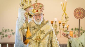 Archbishop Nathaniel swings the censer at Divine Liturgy
