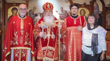 Metropolitan Tikhon and Fr Chad Hatfield with Dn Vitaly and Dn Vitaly's mother