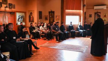 Fr Chad leads session with new seminarians in the chapel