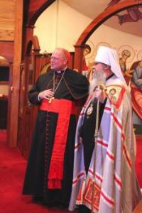 His Beatitude Metropolitan Tikhon with His Eminence Timothy Cardinal Dolan in Three Hierarchs Chapel, St. Vladimir's Seminary. (photo: Roman Ostash)