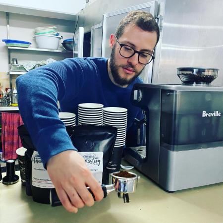 John making coffee