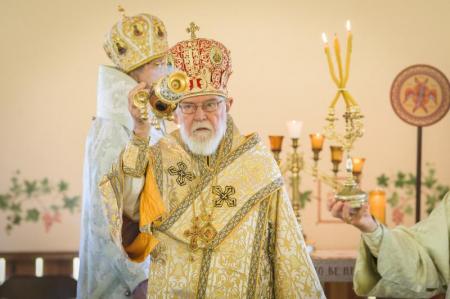 Archbishop Nathaniel swings the censer at Divine Liturgy