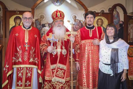 Metropolitan Tikhon and Fr Chad Hatfield with Dn Vitaly and Dn Vitaly's mother