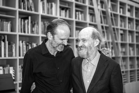 Bouteneff and Arvo Pärt embrace and smile (Photo: Birgit Püve)